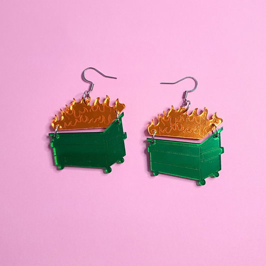 Dumpster Fire - Laser Cut Acrylic Statement Earrings