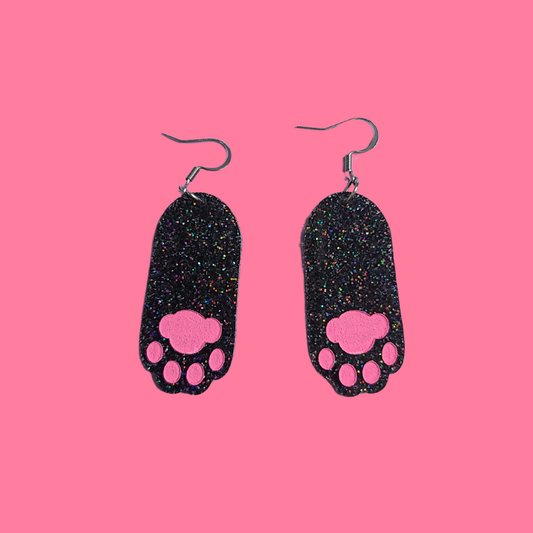 Cat Paw Black Kitty - Laser Cut Acrylic Statement Earrings