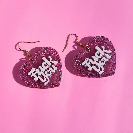 Pink F You Glitter Hearts