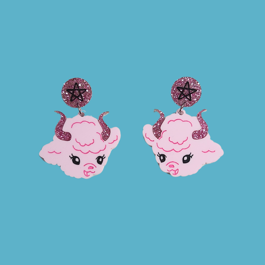Devil Kitsch Pink Lamb - Laser Cut Acrylic Statement Earrings