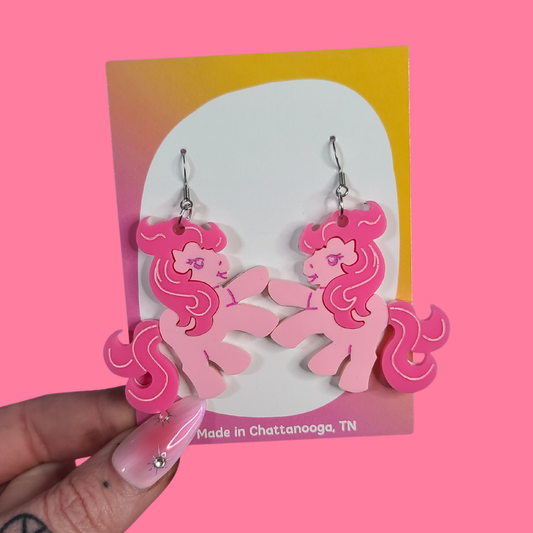 Pink Pony - Laser Cut Acrylic Statement Earrings