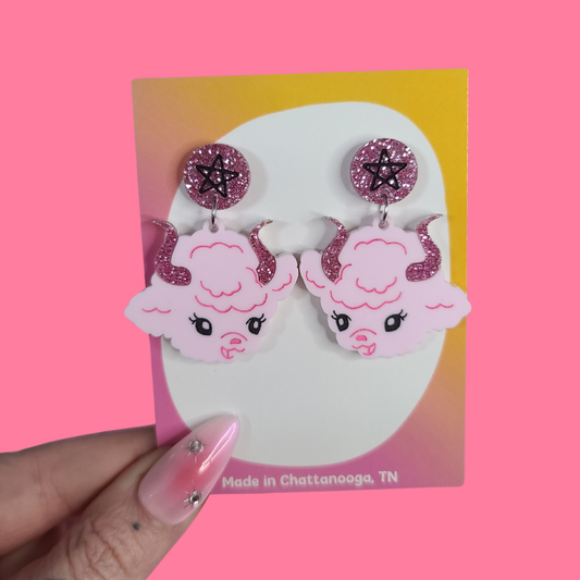 Devil Kitsch Pink Lamb - Laser Cut Acrylic Statement Earrings