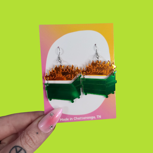 Dumpster Fire - Laser Cut Acrylic Statement Earrings