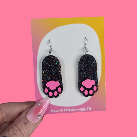 Cat Paw Black Kitty - Laser Cut Acrylic Statement Earrings