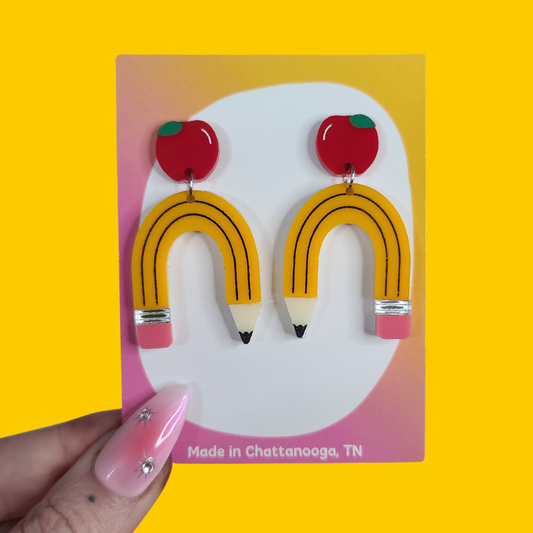 Pencil Teacher - Laser Cut Acrylic Statement Earrings