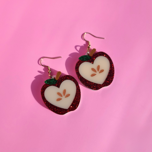 Glitter Red Apples with Heart Cores