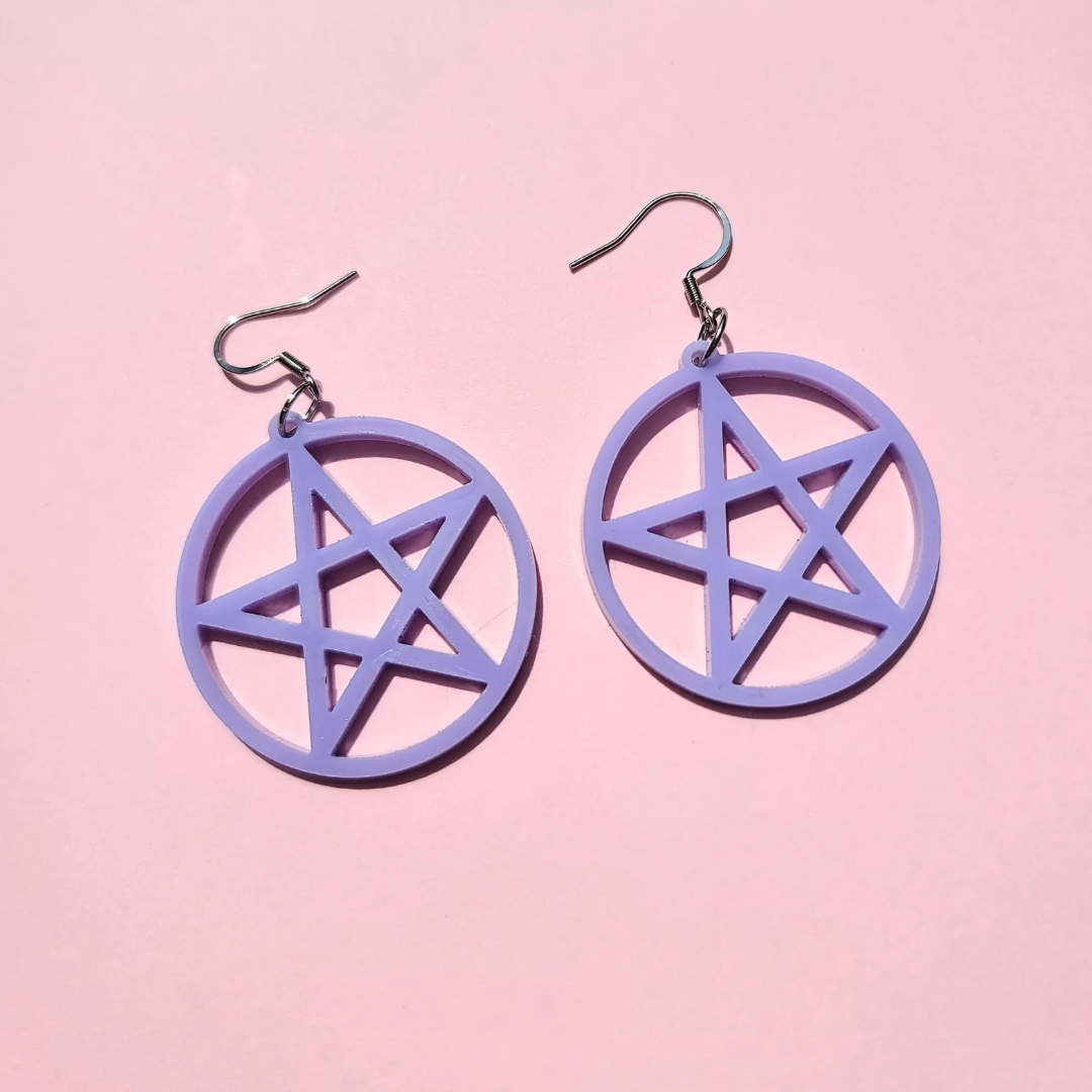 Lavender Pentagram Halloween - Earrings - Laser Cut