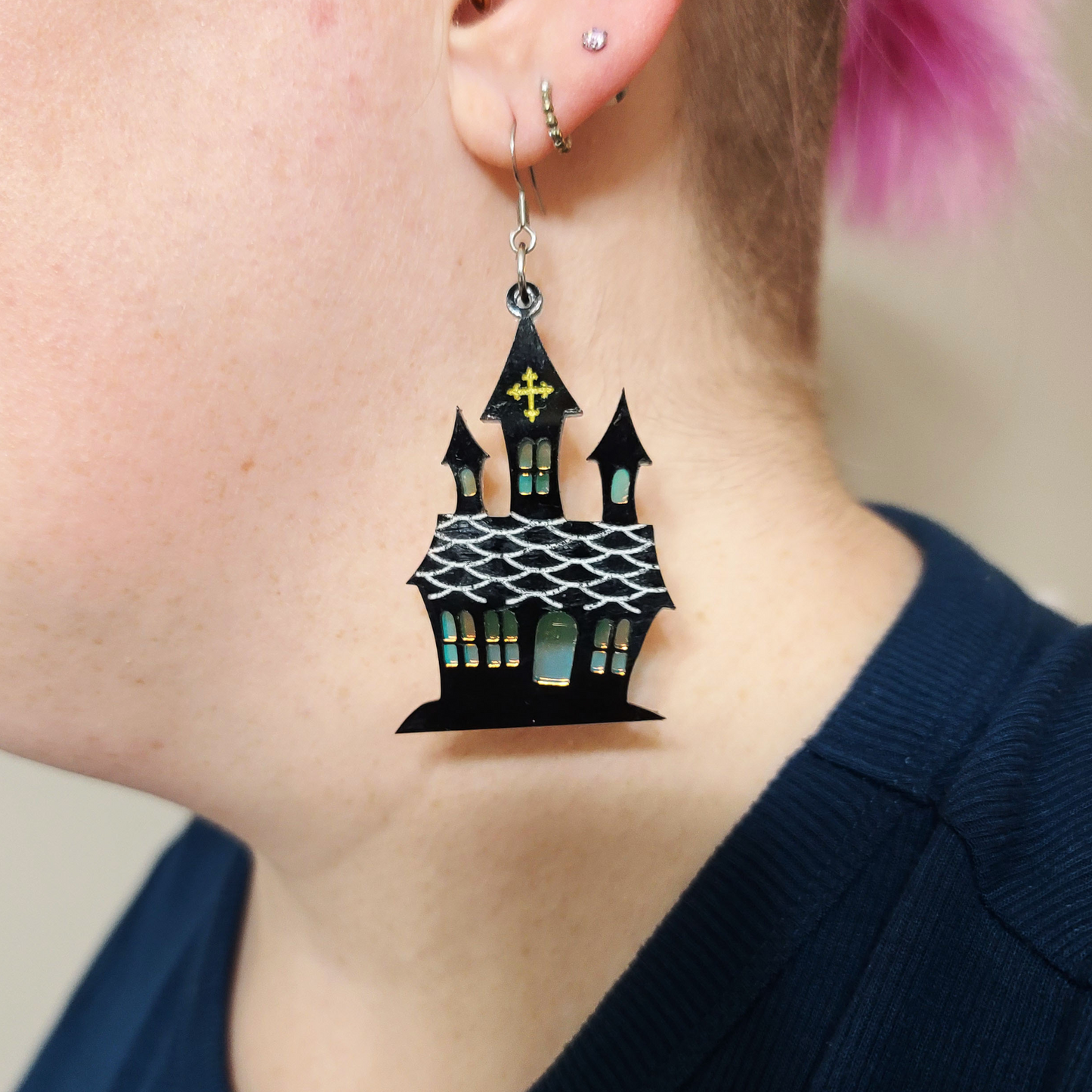 Haunted House with Irridescent back - Earrings - Laser Cut