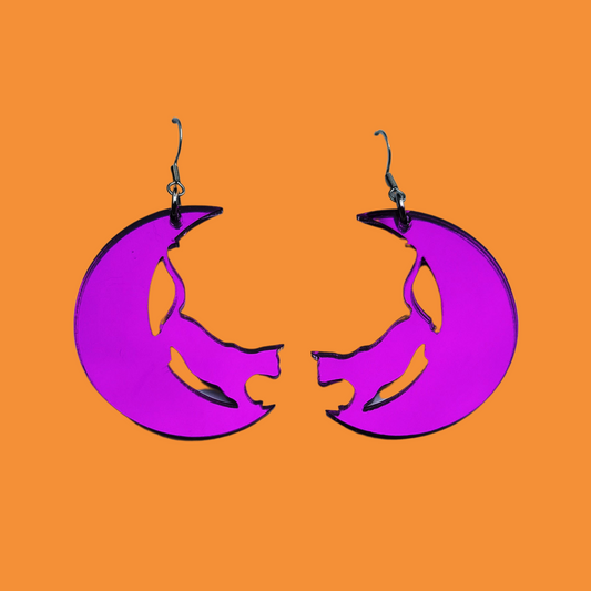 Mirror Cat on Moon - Earrings - Laser Cut
