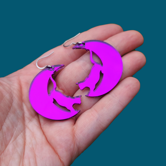 Mirror Cat on Moon - Earrings - Laser Cut
