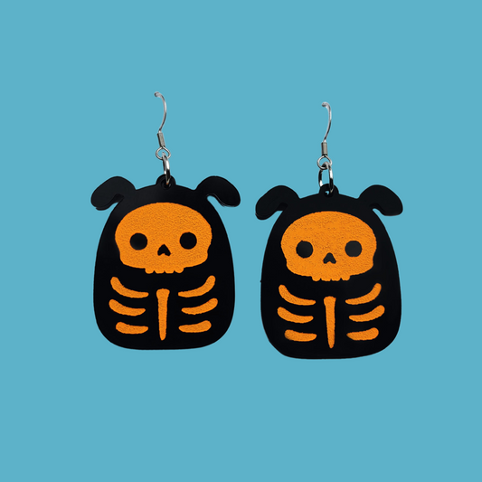 Squish Skeleton Dog - Earrings - Laser Cut