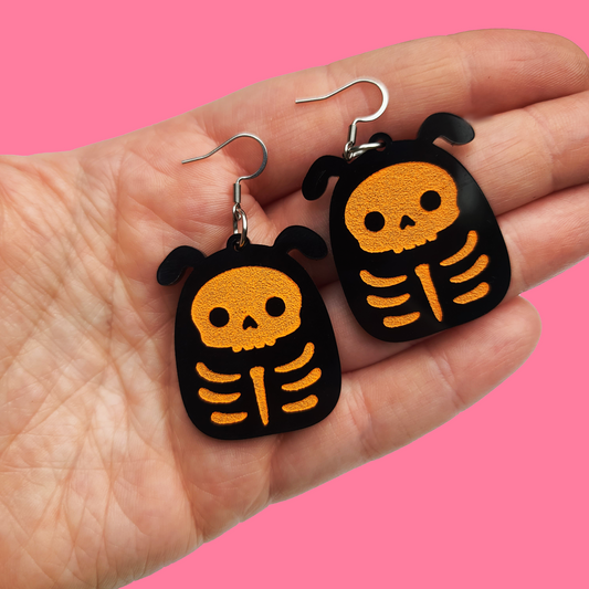 Squish Skeleton Dog - Earrings - Laser Cut
