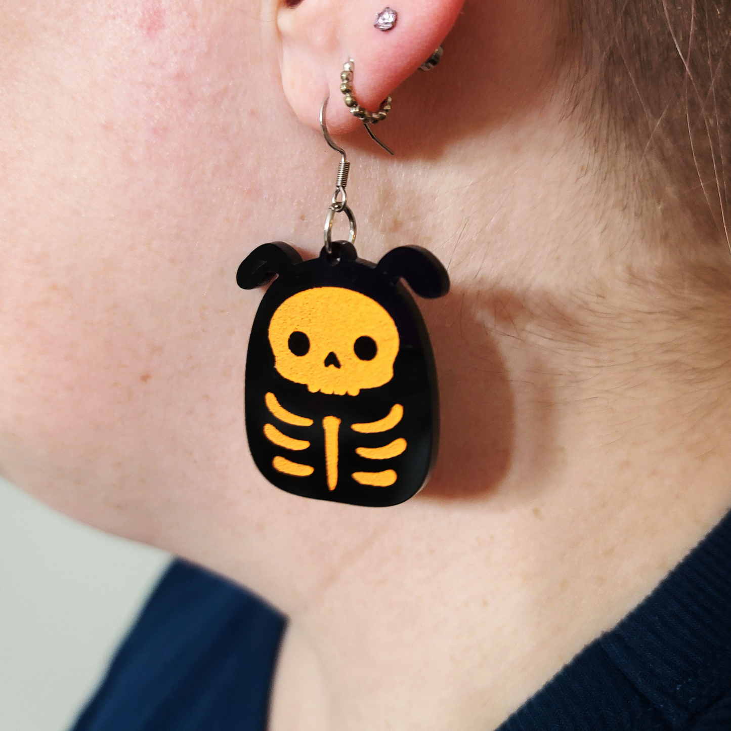 Squish Skeleton Dog - Earrings - Laser Cut