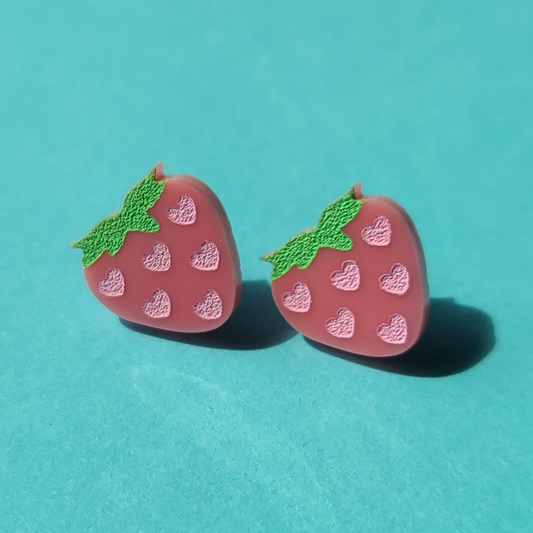 Tiny Strawberry Studs - Earrings - Laser Cut