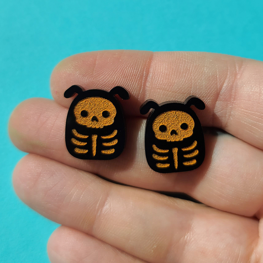 Squish Skeleton Dog Studs - Earrings - Laser Cut