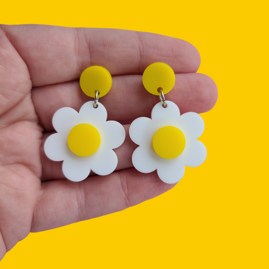 Simple White and Yellow Daisies - Earrings - Laser Cut