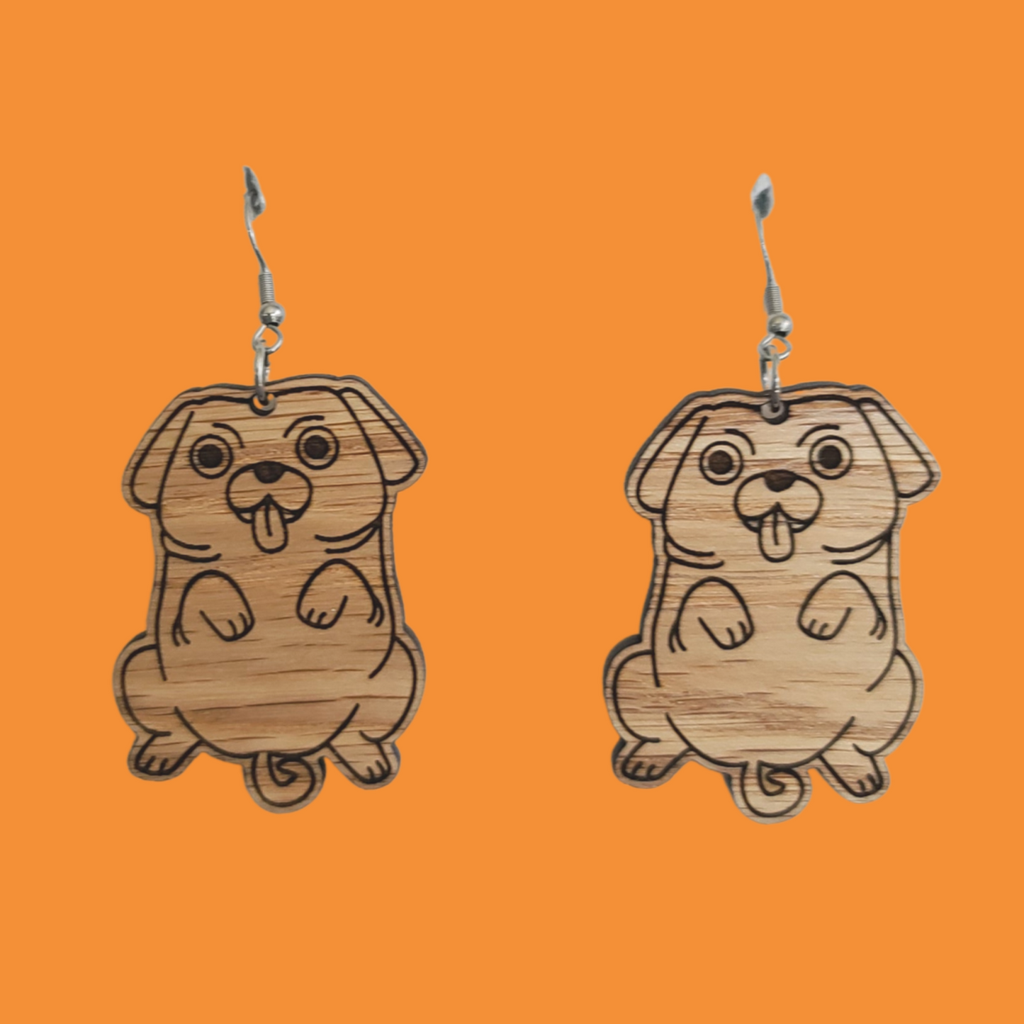 Cute Pugs on Wood - Earrings - Laser Cut