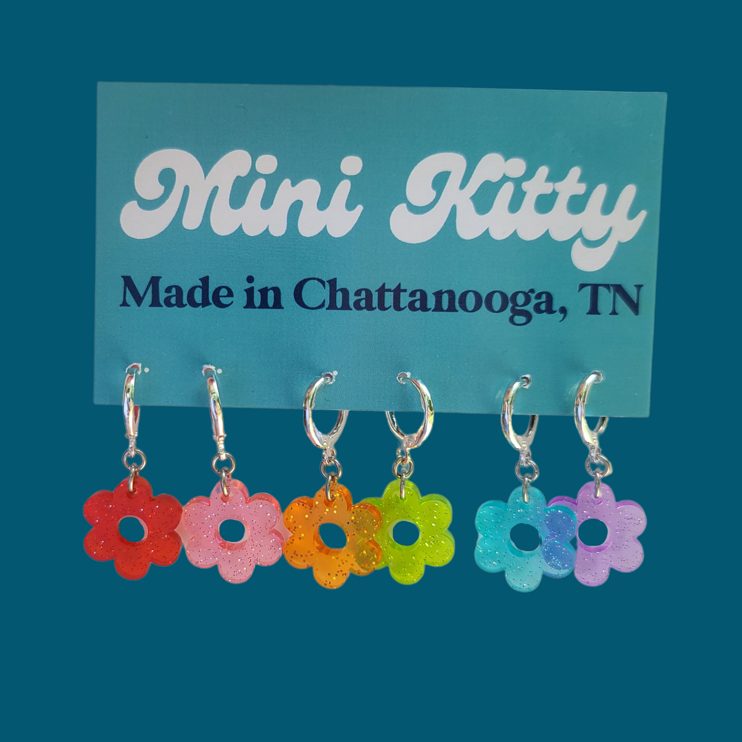 Glitter Jelly Daisies Rainbow Variety Pack of Small Hoops - Laser Cut Earrings