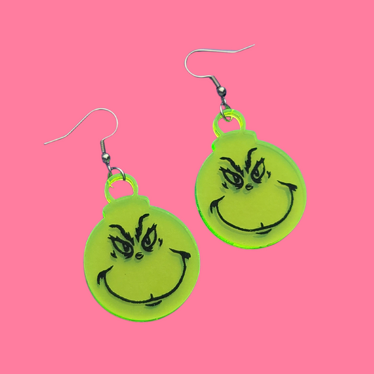 Grinch - Earrings on Neon Green - Christmas