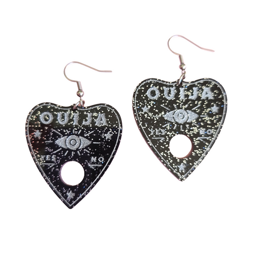 Ouija Planchettes on Black Glitter Acrylic - Earrings - Laser Cut
