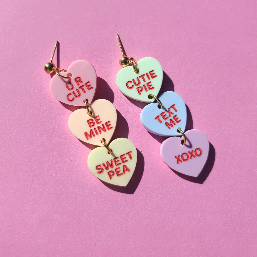 Conversation Heart Trios - Sweet - Valentine's Day Earrings - Candy