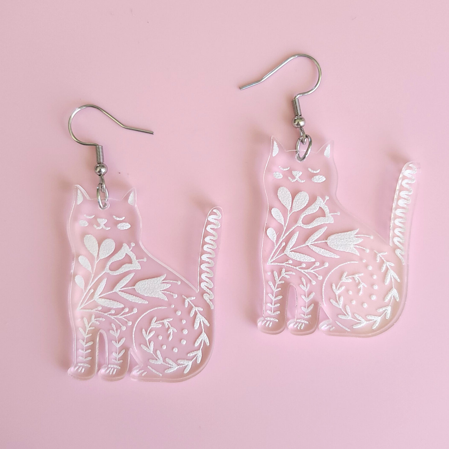 Folk Clear Cats - Earrings - Laser Cut