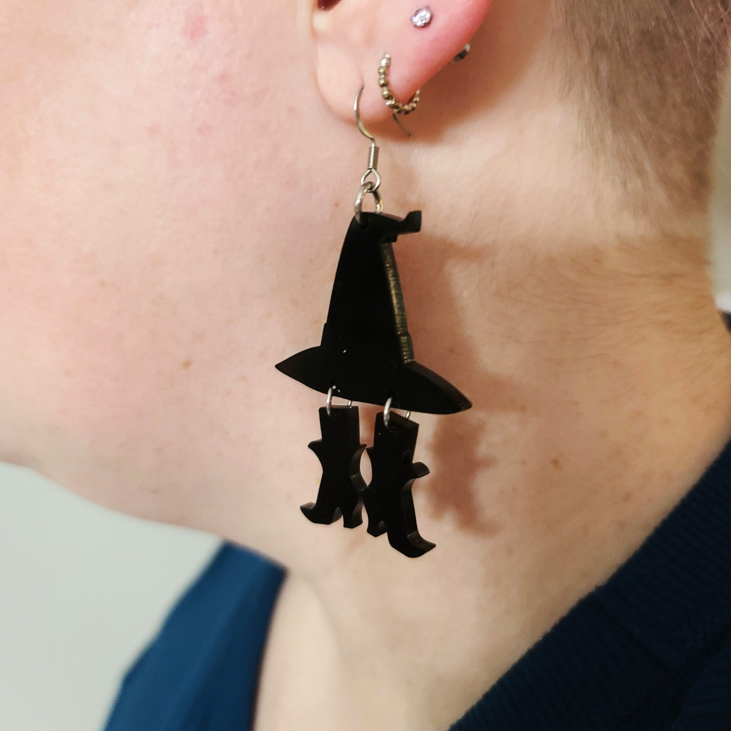 Witch Hat with Boots Black - Earrings - Laser Cut