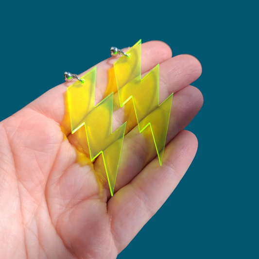Lightning Bolts on Neon Green Acrylic - Earrings - Laser Cut