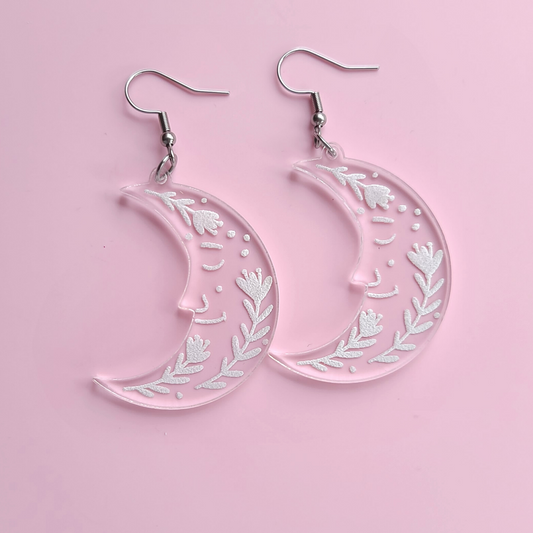 Smaller Folk Crescent Moons on Clear Acrylic - Earrings - Laser Cut