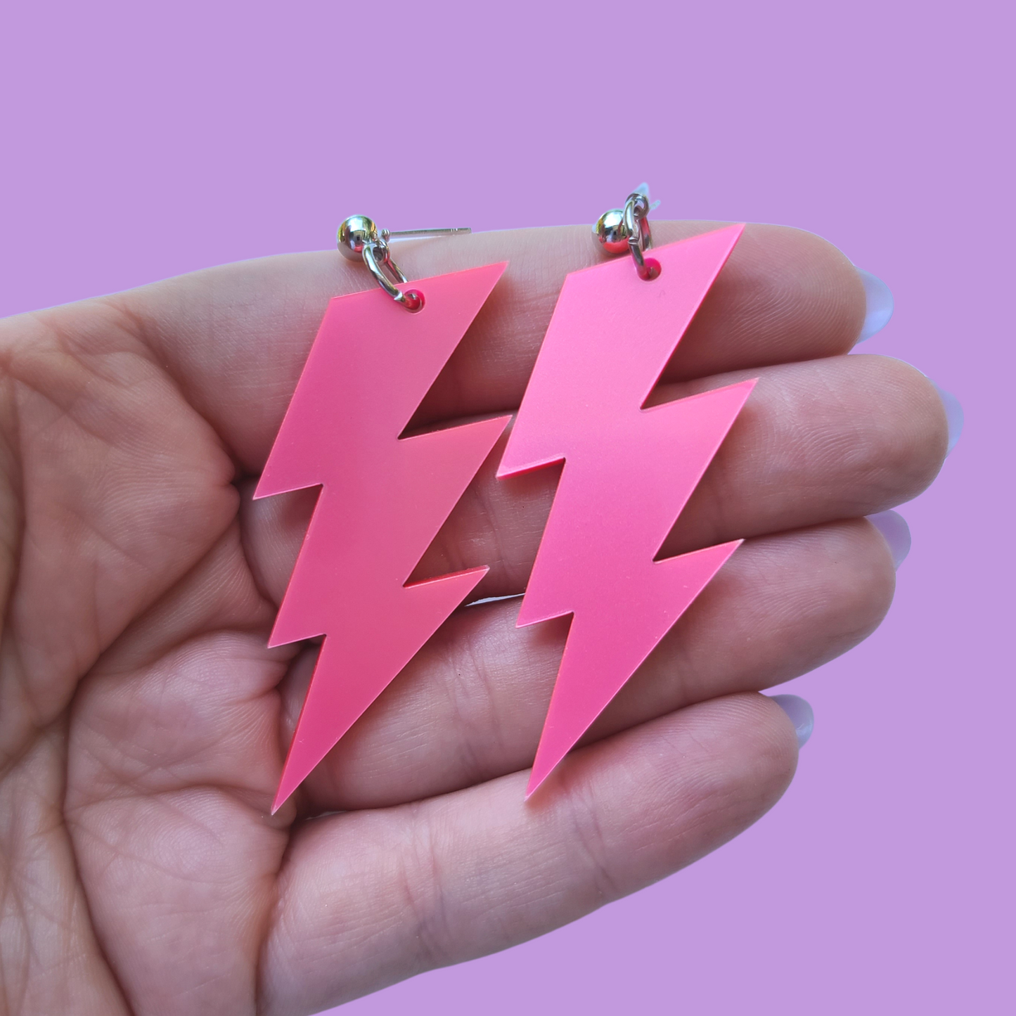Metallic Pink Lightning Bolts - Laser Cut Earrings