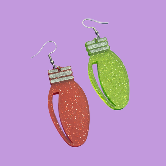 Christmas Lightbulbs on Green and Red Jelly Glitter - Christmas