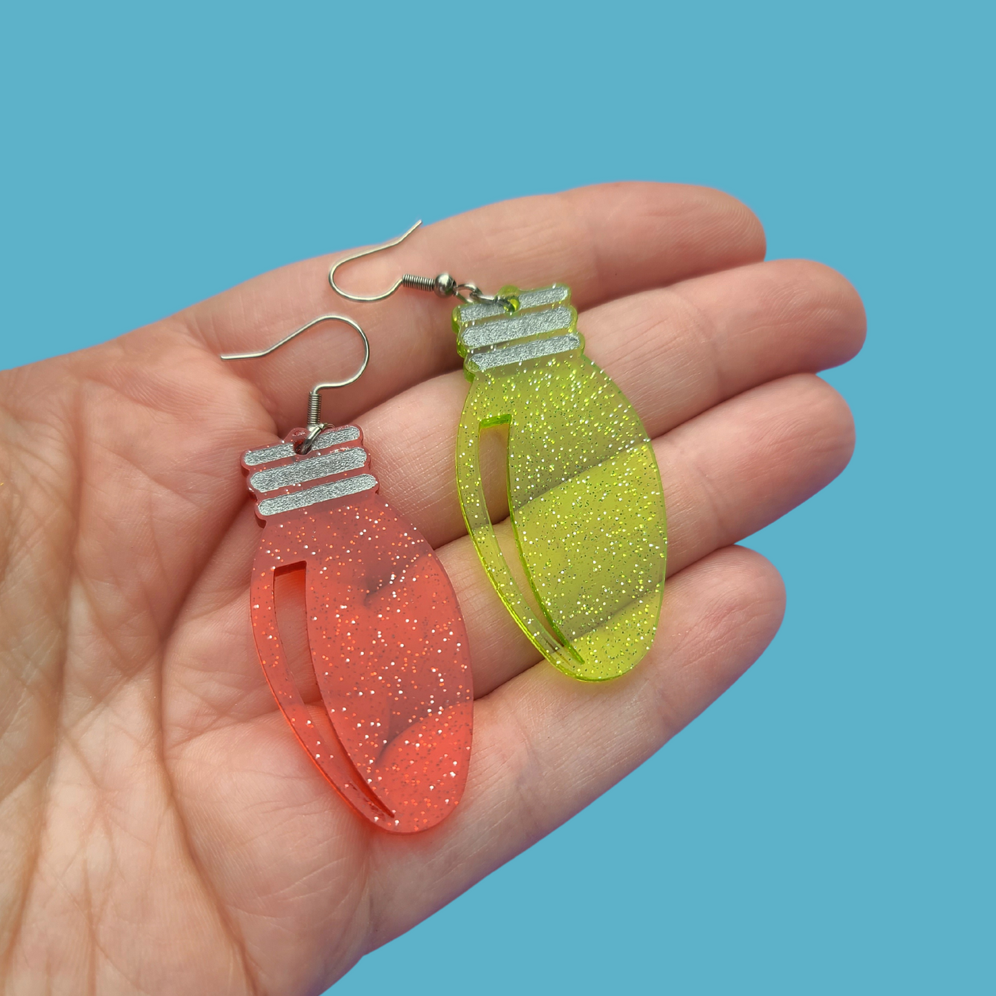 Christmas Lightbulbs on Green and Red Jelly Glitter - Christmas