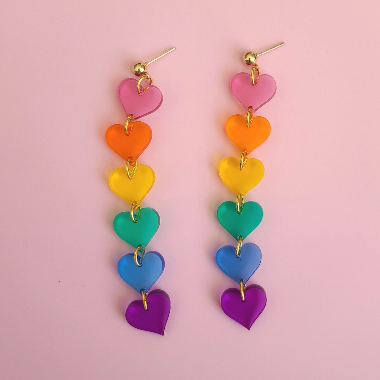 Rainbow Hearts with Translucent Acrylic - Pride - Earrings - Laser Cut
