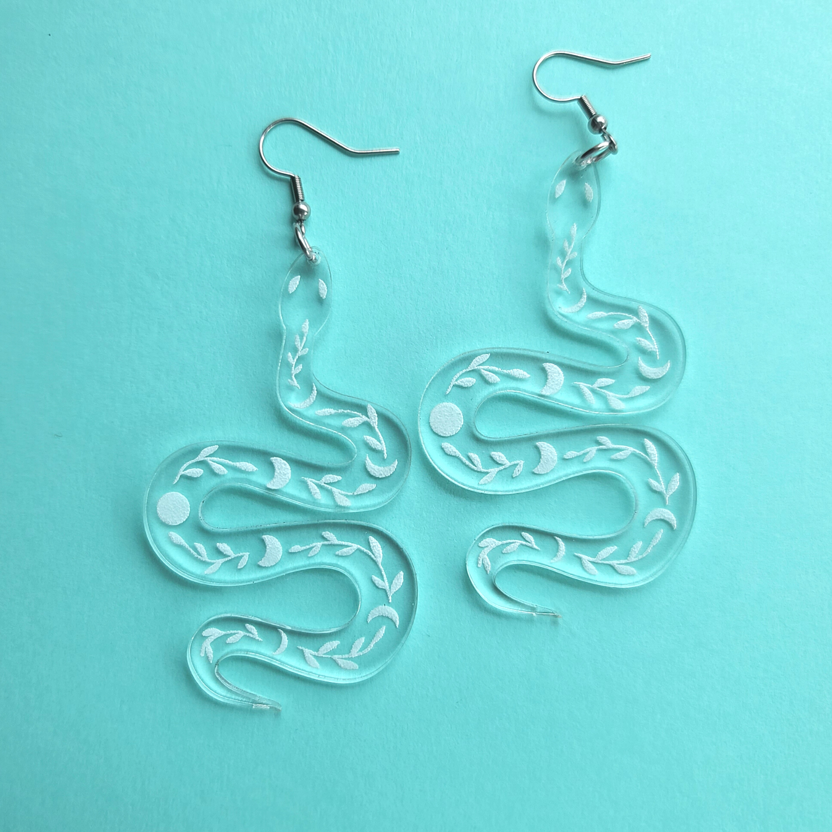 Celestial Snakes on Clear Acrylic - Earrings - Laser Cut – MiniKitty
