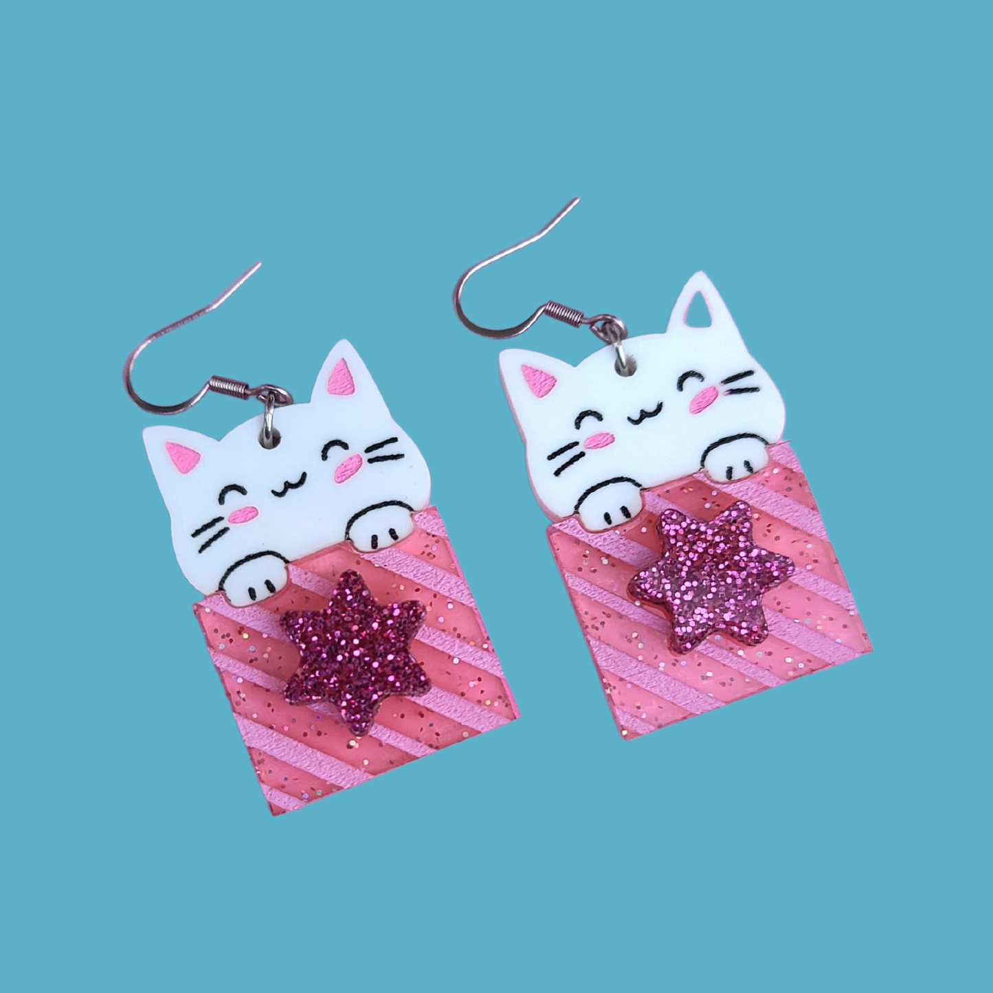 Cat with Present - Pink Sparkles - Christmas
