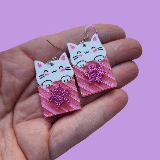 Cat with Present - Pink Sparkles - Christmas