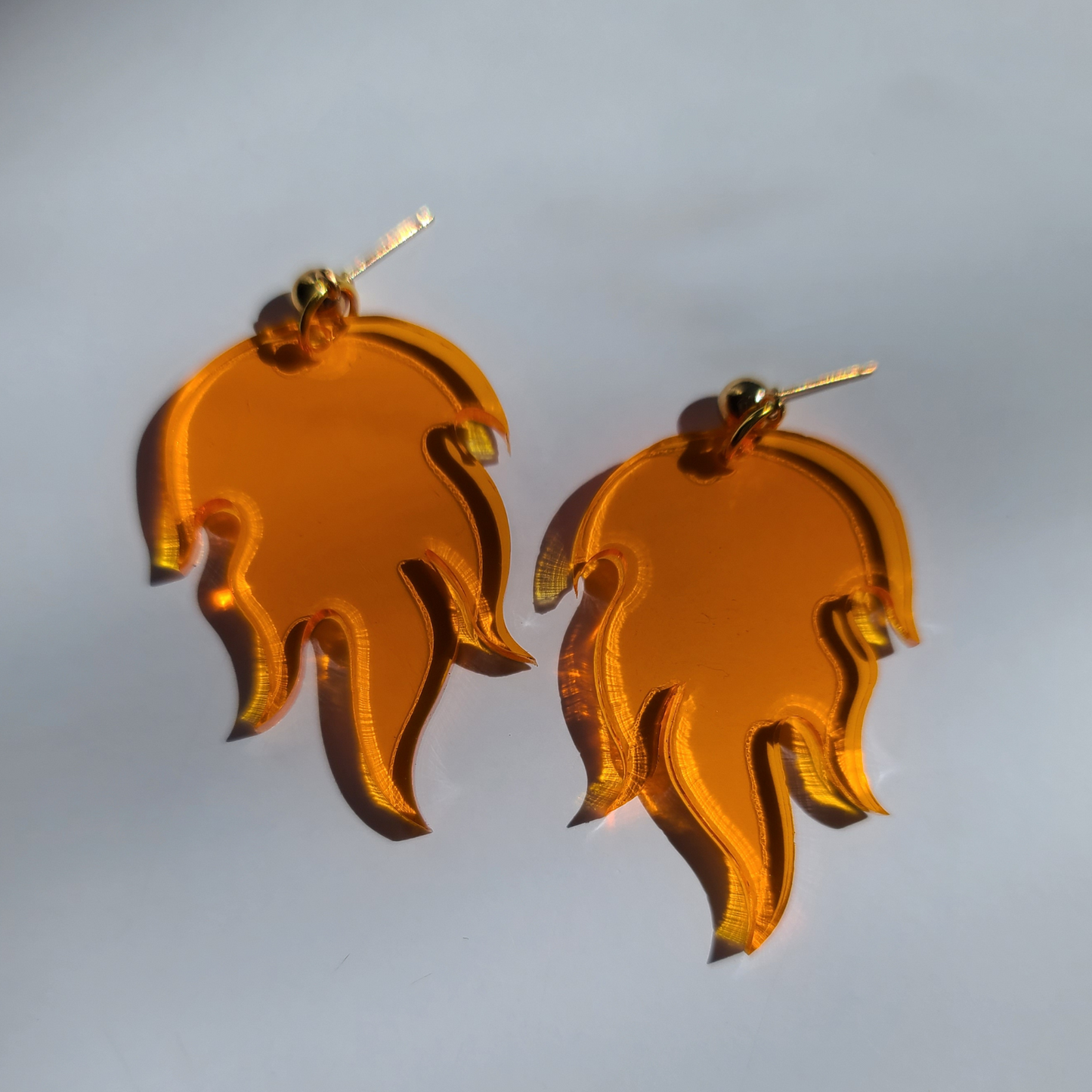 Flames on Translucent Orange - Earrings - Laser Cut