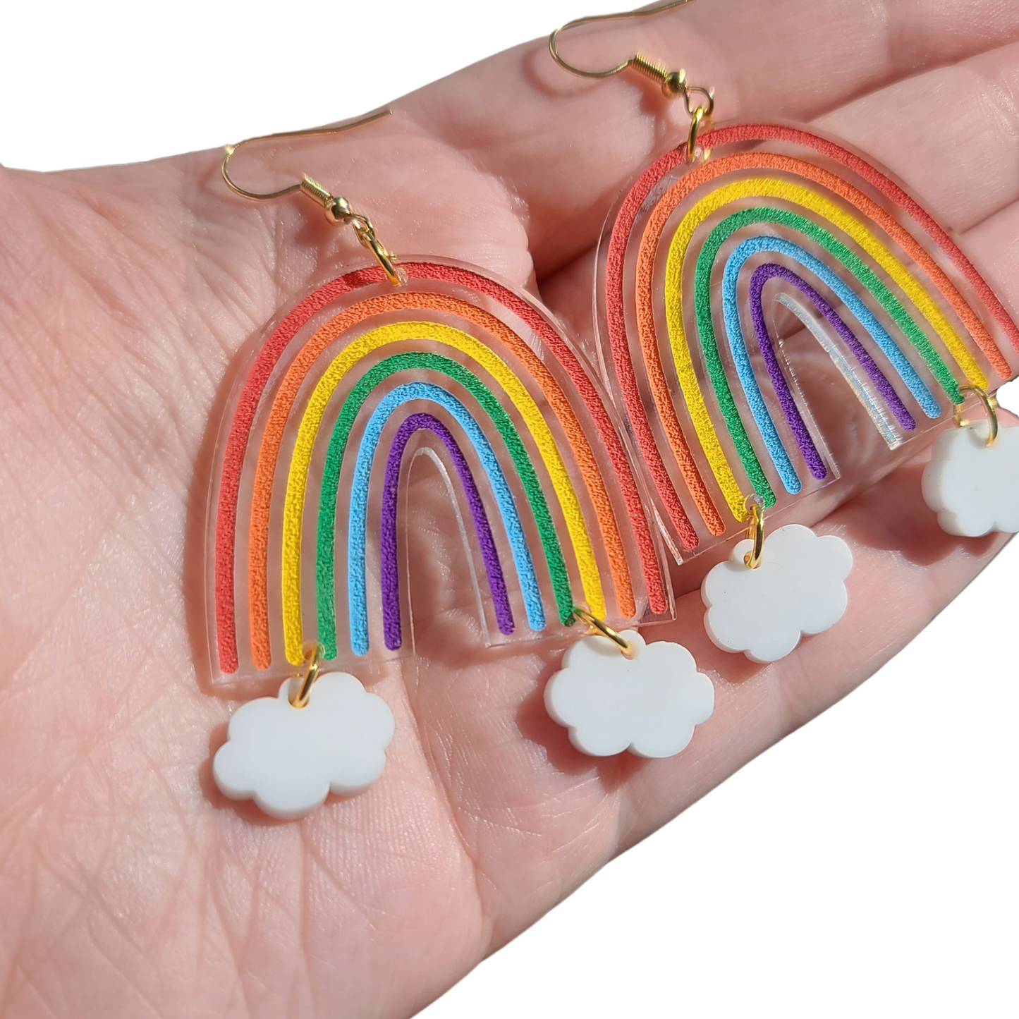 Statement Rainbows with Hanging Clouds - Earrings - Laser Cut
