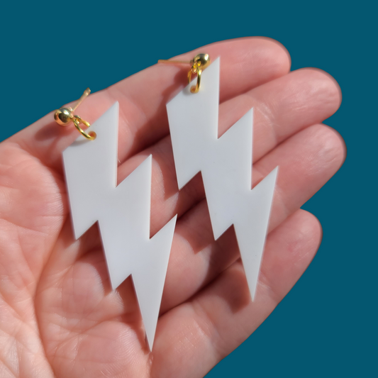 White Lightning Bolts - Earrings - Laser Cut