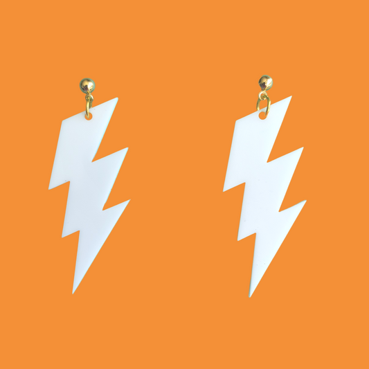 White Lightning Bolts - Earrings - Laser Cut