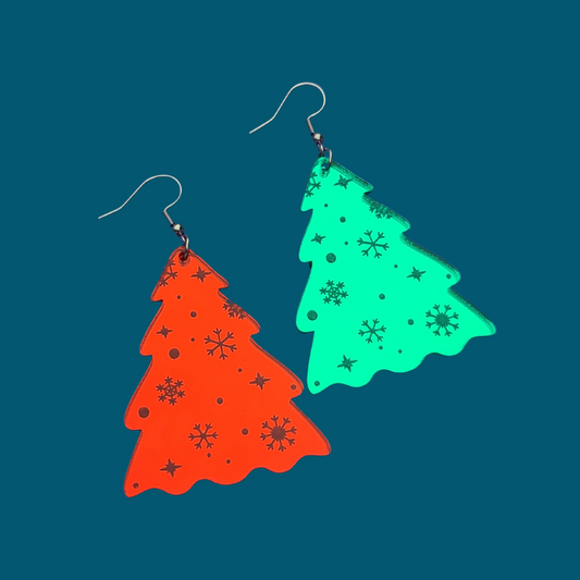 Christmas Tree Mirrored Acrylic - Green and Red - Christmas