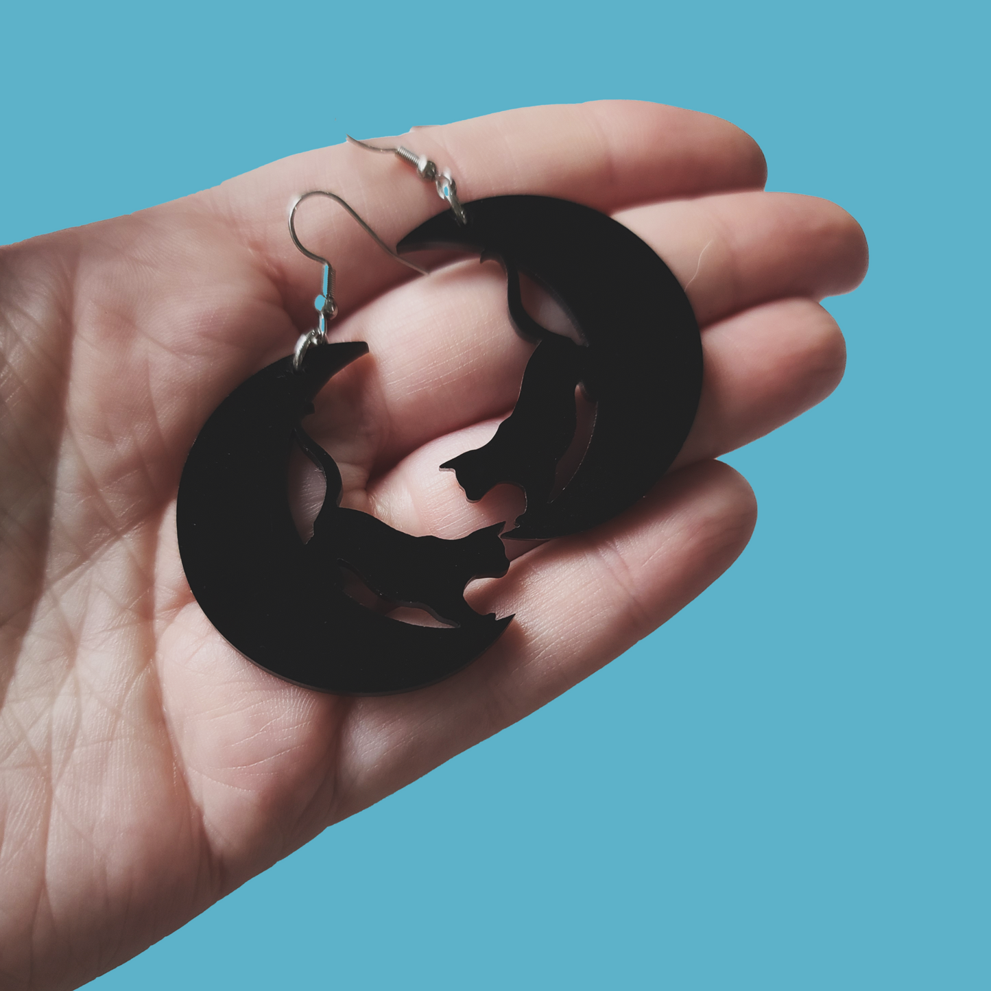 Cat on Crescent Moon - Earrings - Laser Cut