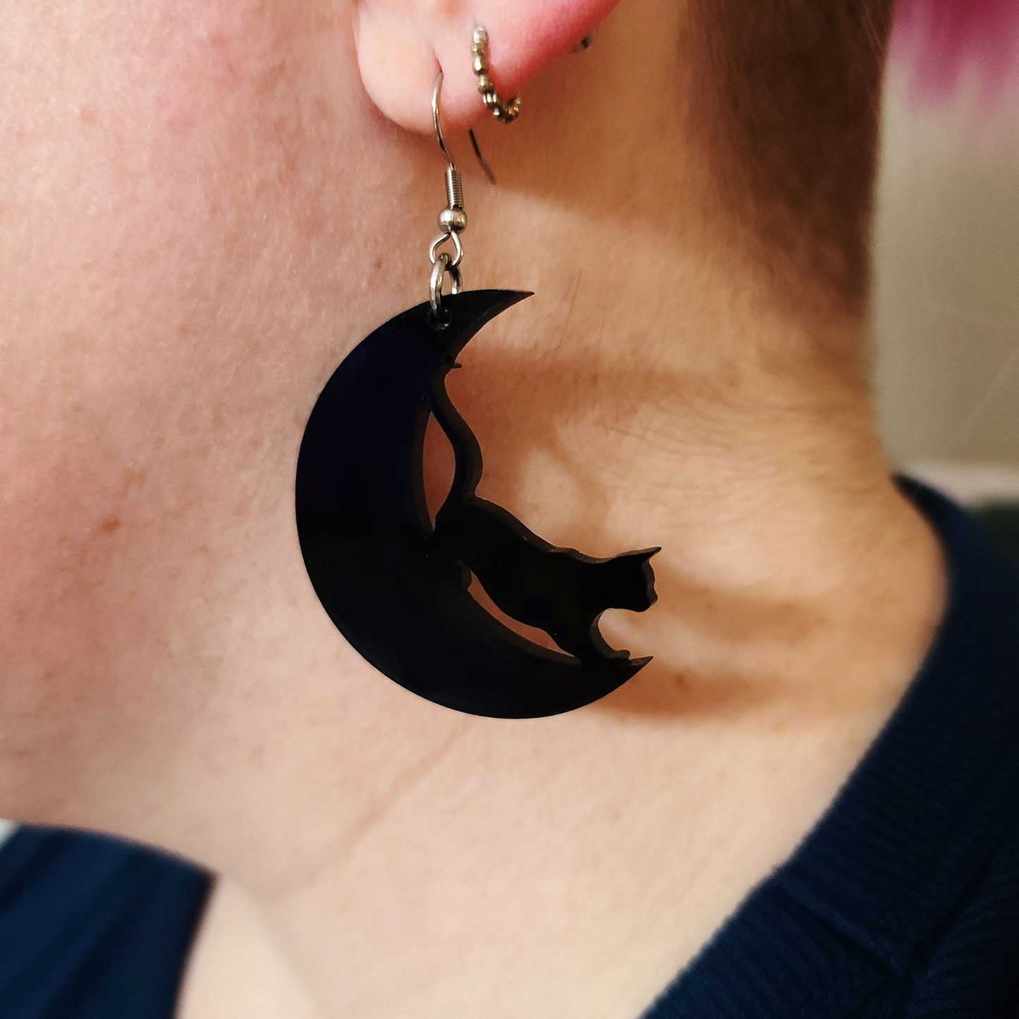 Mirror Cat on Moon - Earrings - Laser Cut