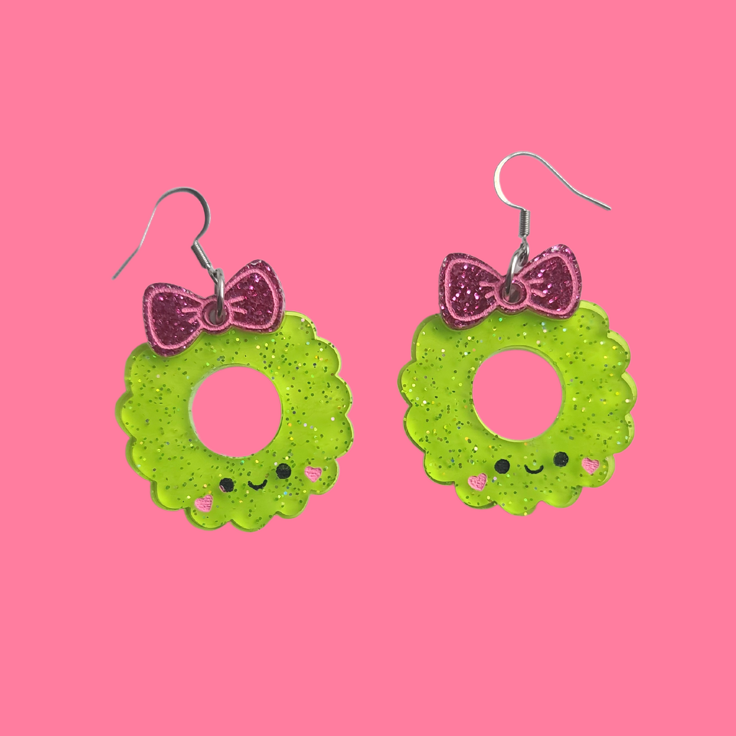 Cute Glitter Wreathes with Bow - Christmas