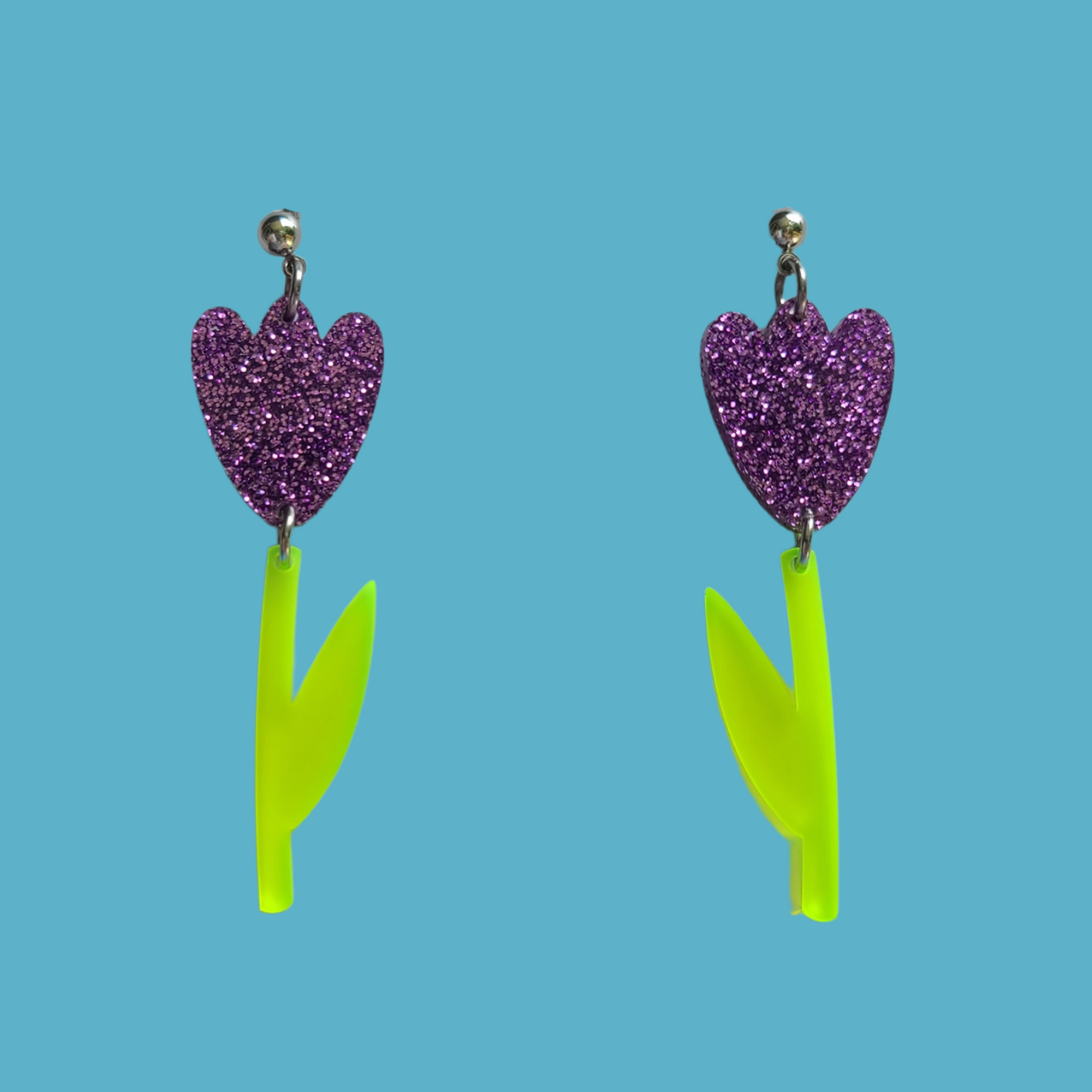 Glitter Purple Tulips - Laser Cut Earrings