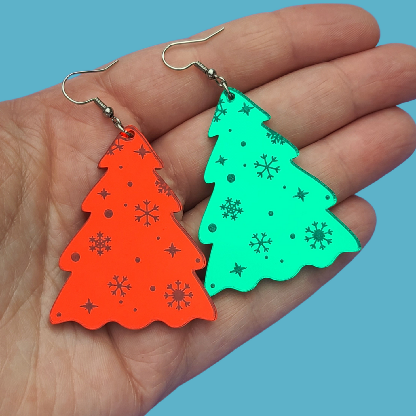 Christmas Tree Mirrored Acrylic - Green and Red - Christmas