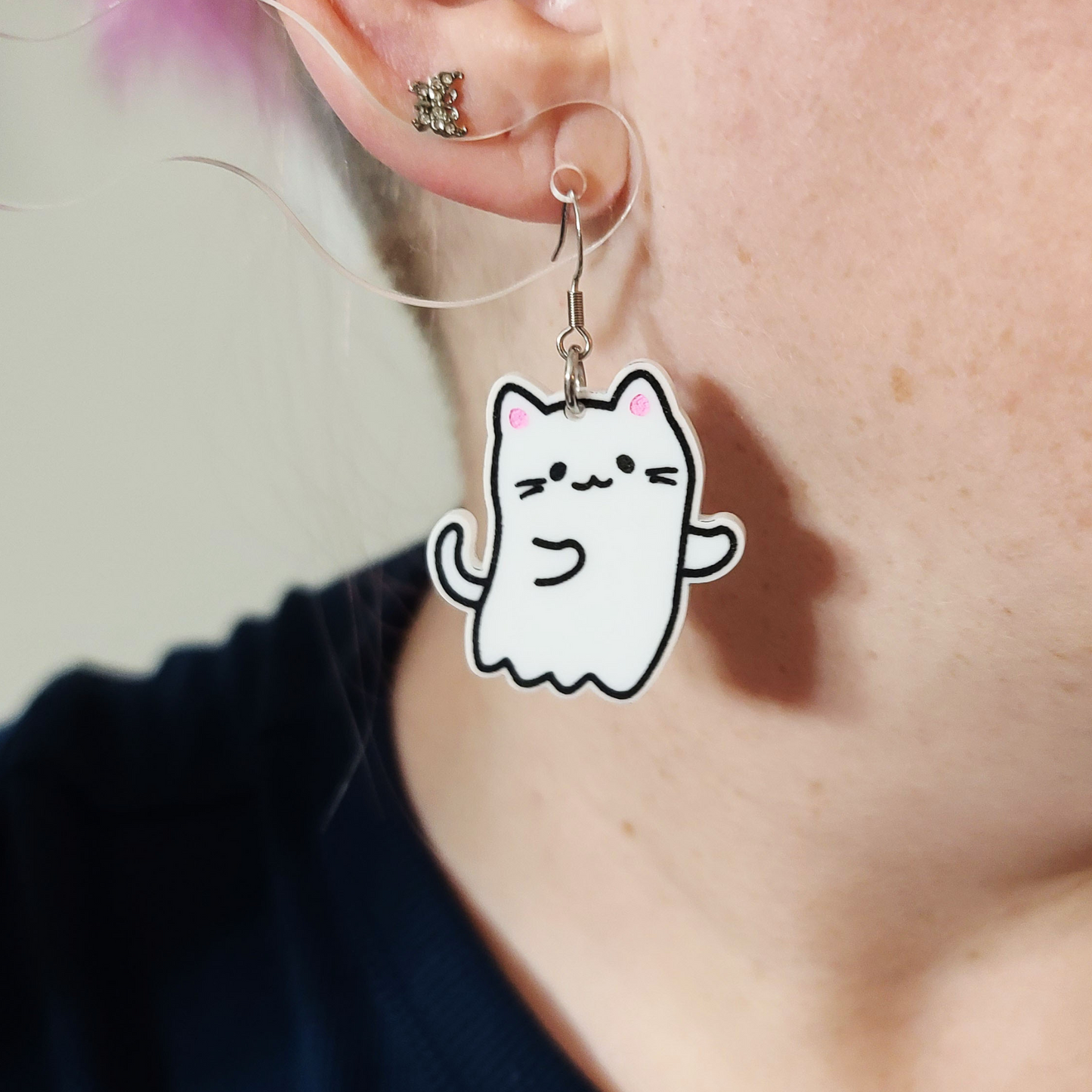 Cat Ghosties on White - Earrings - Laser Cut