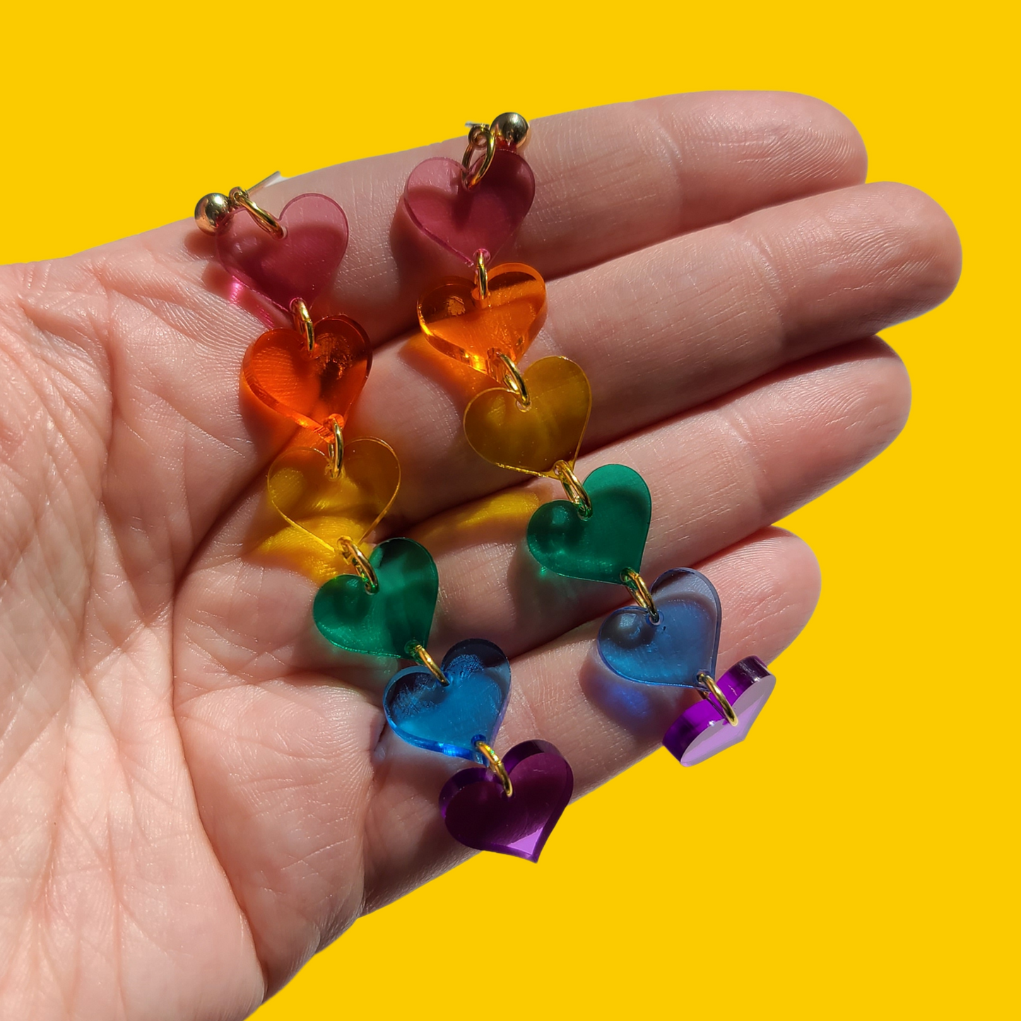 Rainbow Hearts with Translucent Acrylic - Pride - Earrings - Laser Cut