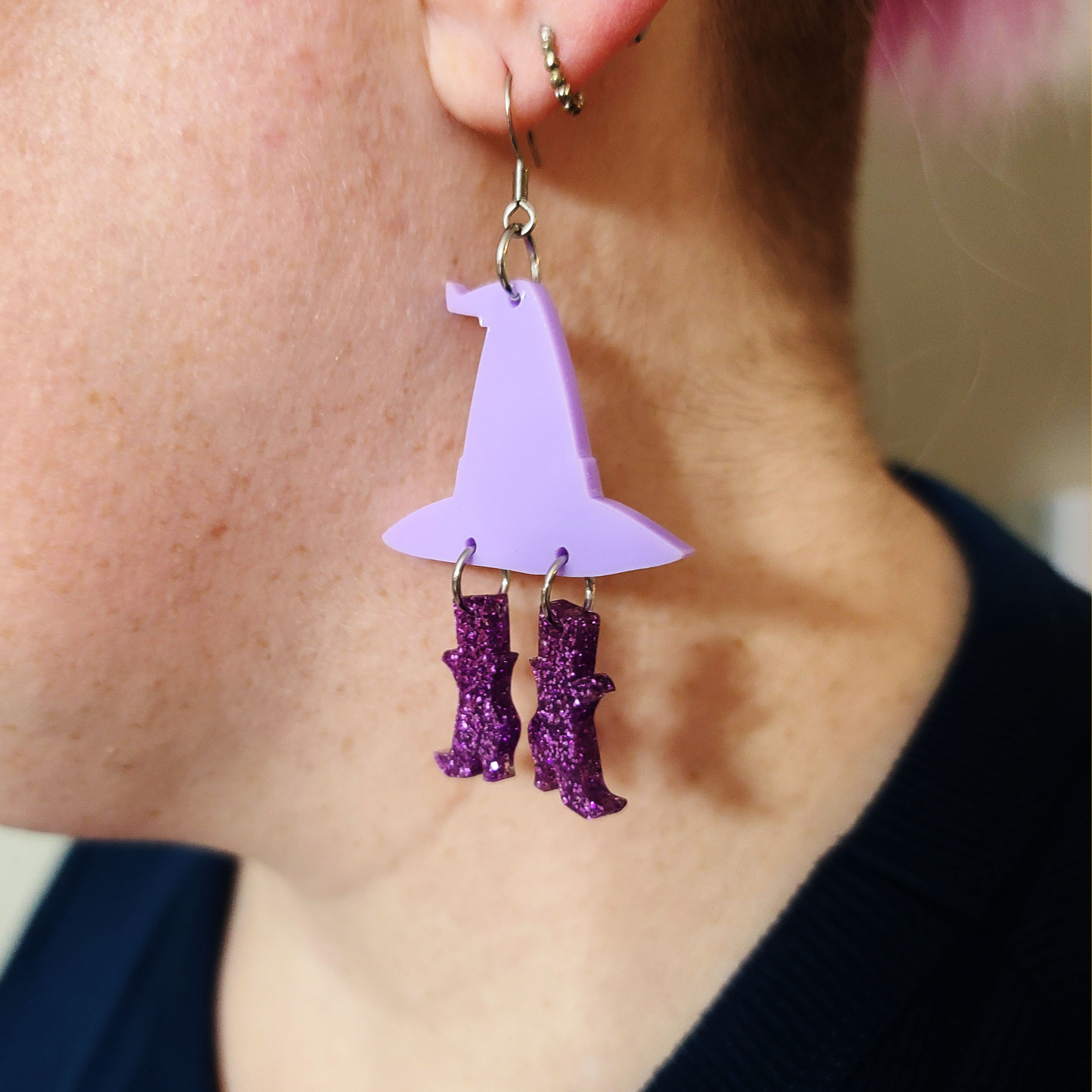 Purple Witch Hat and Boots - Earrings - Laser Cut