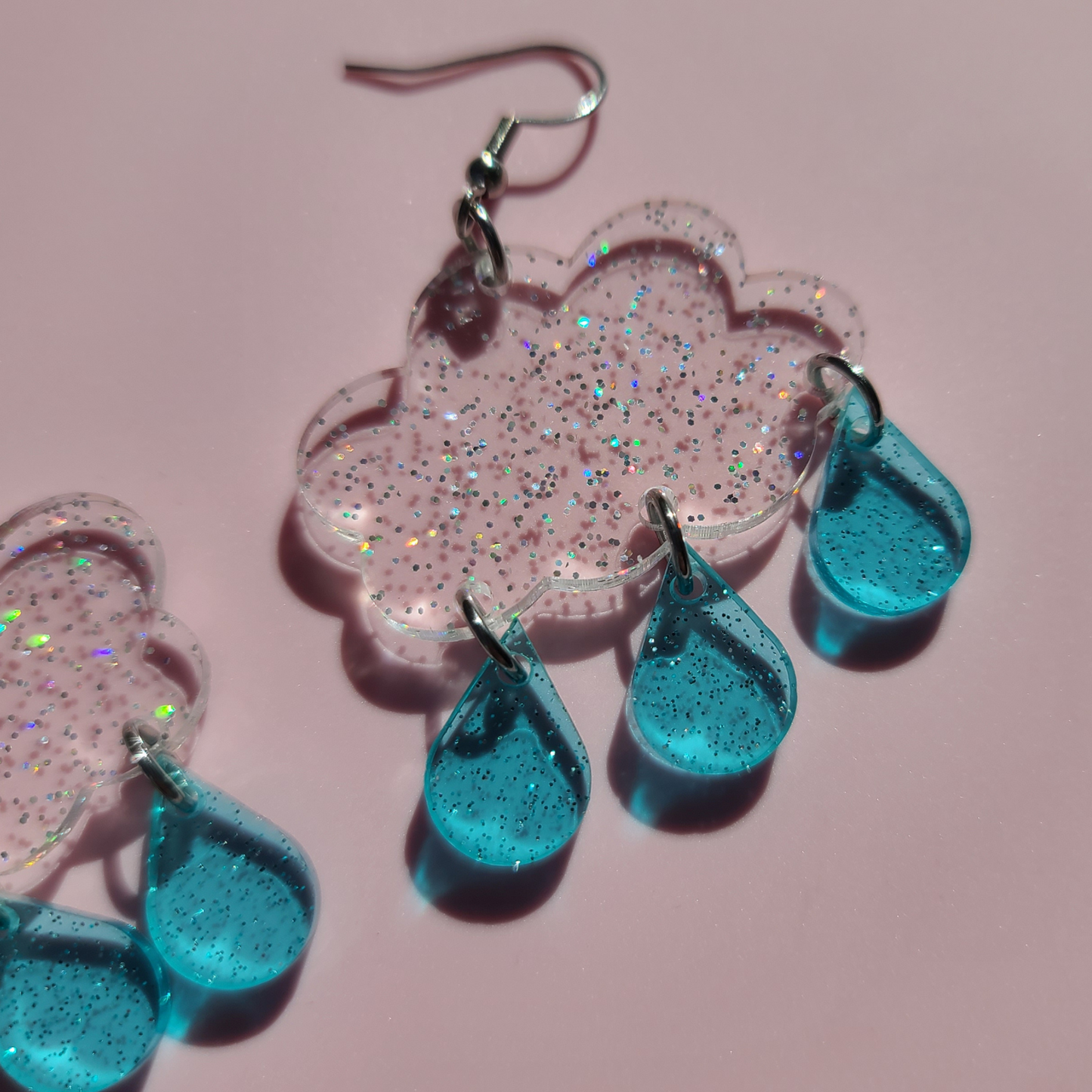 Jelly Glitter Clouds with Raindrops - Earrings - Laser Cut